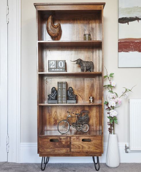 Mango Wood Bookcases Solid Wooden, Rustic Wood Bookcase With Doors