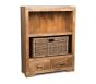 Light Mango Wood Small Bookcase with Rattan Wicker Basket