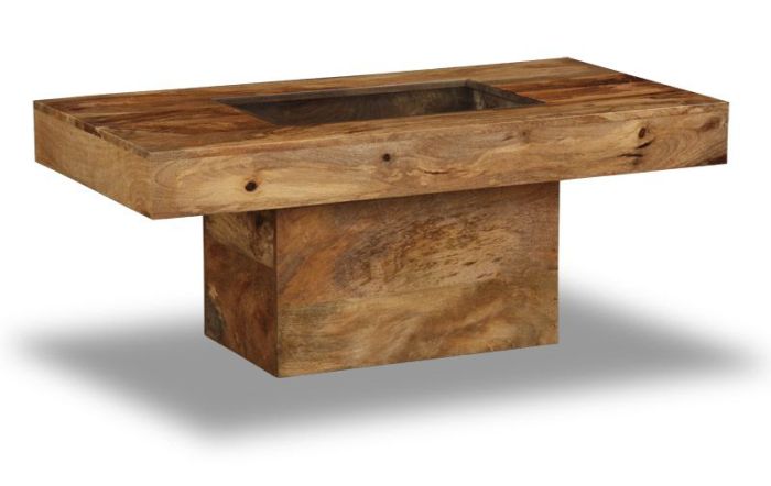 Light Mango Wood Glass Topped Coffee Table