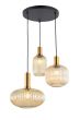Brass and Glass Triple drop Multi colour shade Ceiling Pendant