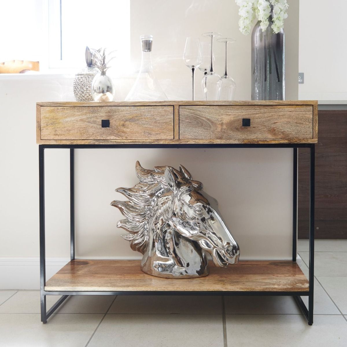 Industrial style outlet console table