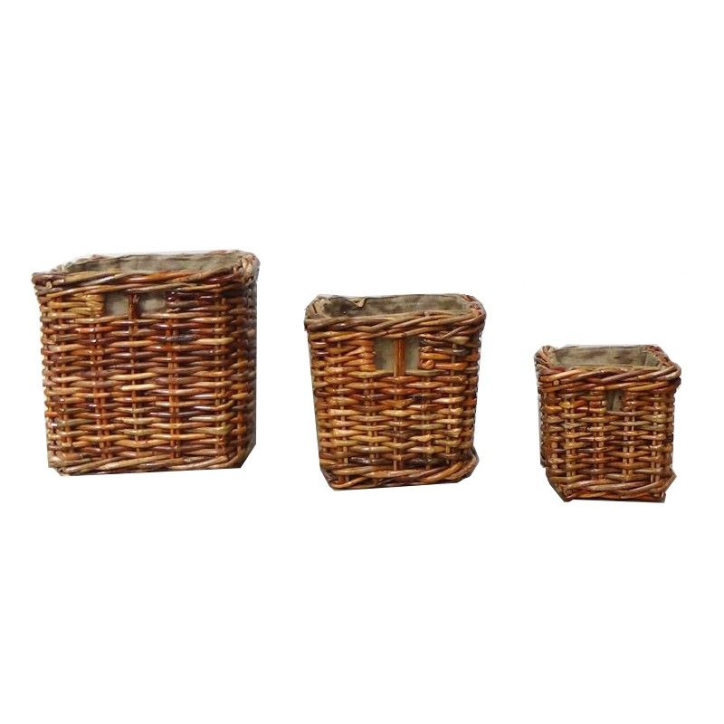 Set of 3 Square Rattan Log Baskets In Stock