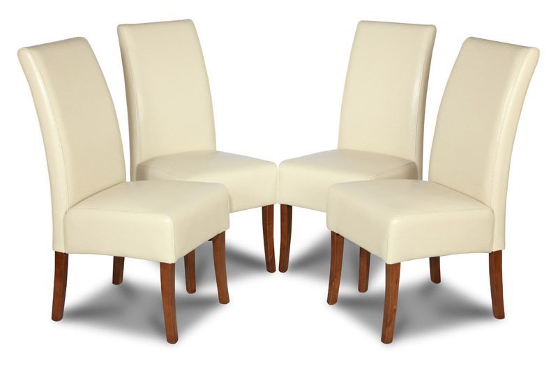 Set of 4 Cream Madrid Leather Dining Chairs In Stock
