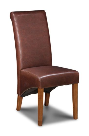 Antique Brown Leather Rollback Dining Chair