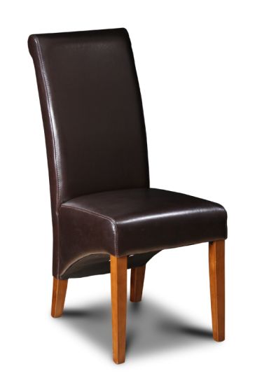 Brown Leather Rollback Dining Chair