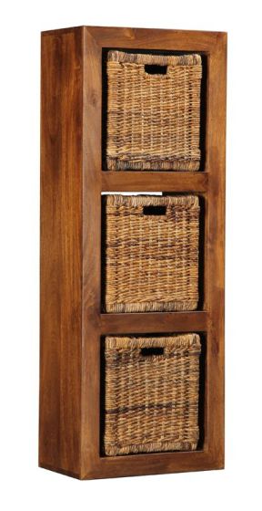 Cube Honey 3 Hole Storage Unit with Rattan Baskets