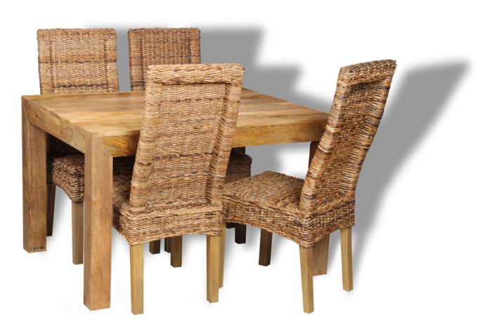 Light Dakota 120cm Dining Table & 4 Rattan Chairs
