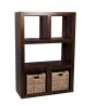 Mango Wood Open Bookcase and Rattan Baskets