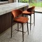 Scandi Rust-Orange Velvet Oak Bar Stool - Dark Leg - Due Late June 