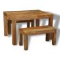 Light Mango Wood 120cm Cube Dining Table & 2 Light Mango Wood Benches