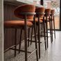 Scandi Rust-Orange Velvet Oak Bar Stool - Dark Leg - Due Late June 