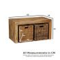 Mango Wood Small Open Coffee Table with Rattan Baskets