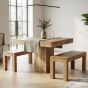 Light Mango Wood 90cm Cube Dining Table & 2 90cm Benches - In Stock