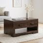 Mango Wood Walnut 90cm 2 Drawer Coffee Table