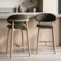 Scandi Green Velvet Oak Bar Stool - Light Leg - In Stock