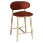 Scandi Rust-Orange Velvet Oak Bar Stool - Light Leg - Due 31st September