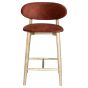 Scandi Rust-Orange Velvet Oak Bar Stool - Light Leg - Due 31st September