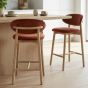 Scandi Rust-Orange Velvet Oak Bar Stool - Light Leg - Due 16th October
