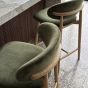 Scandi Green Velvet Oak Bar Stool - Light Leg - In Stock