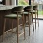 Scandi Green Velvet Oak Bar Stool - Light Leg - In Stock