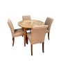Light Vintage Mango 100cm Round Dining Table & 4 Milan Fabric Dining Chairs