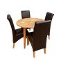 Light Vintage Mango 100cm Round Dining Table & 4 Leather Rollback DIning Chairs