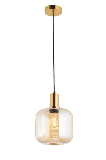 Curved Amber Glass Single Ceiling Pendant