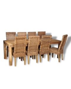 Dakota Light 220cm Dining Table & 8 Rattan Chairs (3 Styles) 