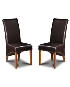 Set of 2 Brown Leather Rollback Dining Chair