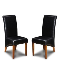 Set of 2 Black Leather Rollback Dining Chair