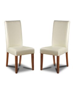 Set of 2 Cream Leather Rollback Dining Chairs