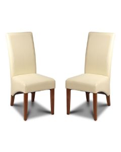 Set of 2 Cream Leather Rollback Dining Chairs