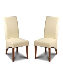 Set of 2 Cream Leather Rollback Dining Chairs