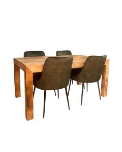Light Dakota 160cm Dining Table & 4 Henley Velvet Dining Chairs