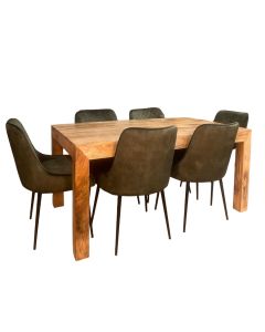 Light Mango Wood 160cm Dining Table & 6 Henley Velvet Dining Chairs