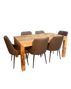 Light Dakota 160cm Dining Table & 6 Henley Faux Leather Dining Chairs