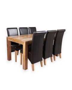 Light Mango Wood 160cm Dining Table & 6 Rollback Dining Chairs