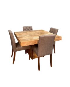 Light Dakota 120cm Cube Dining Table & 4 Milan Button Dining Chairs