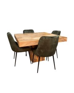 Light Dakota 120cm Cube Dining Table & 4 Henley Velvet Dining Chairs