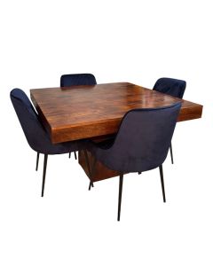 Dakota 120cm Cube Dining Table & 4 Henley Velvet Dining Chairs