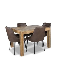 Light Mango Wood 120cm Dining Table & 4 Henley Faux Leather Chairs