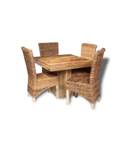 Light Mango Wood 90cm Cube Dining Table & 4 Rattan Chairs