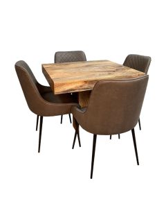 Light Dakota 90cm Cube Dining Table & 4 Henley Faux Leather Dining Chairs