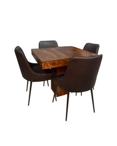 Dakota 90cm Cube Dining Table & 4 Henley Faux Leather Dining Chairs