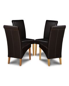 Set of 4 Brown Rollback Leather Dining Chairs