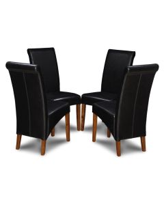 Set of 4 Black Leather Rollback Dining Chairs