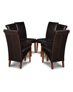 Set of 6 Brown Rollback Leather Dining Chairs