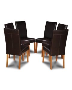 Set of 6 Brown Barcelona Leather Dining Chairs (Light Leg) - Due 31st July