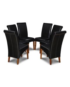 Set of 6 Black Rollback Leather Dining Chairs