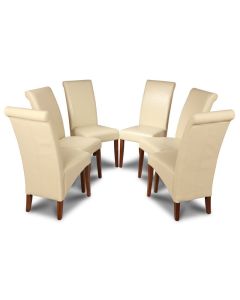 Set of 6 Cream Rollback Leather Dining Chairs